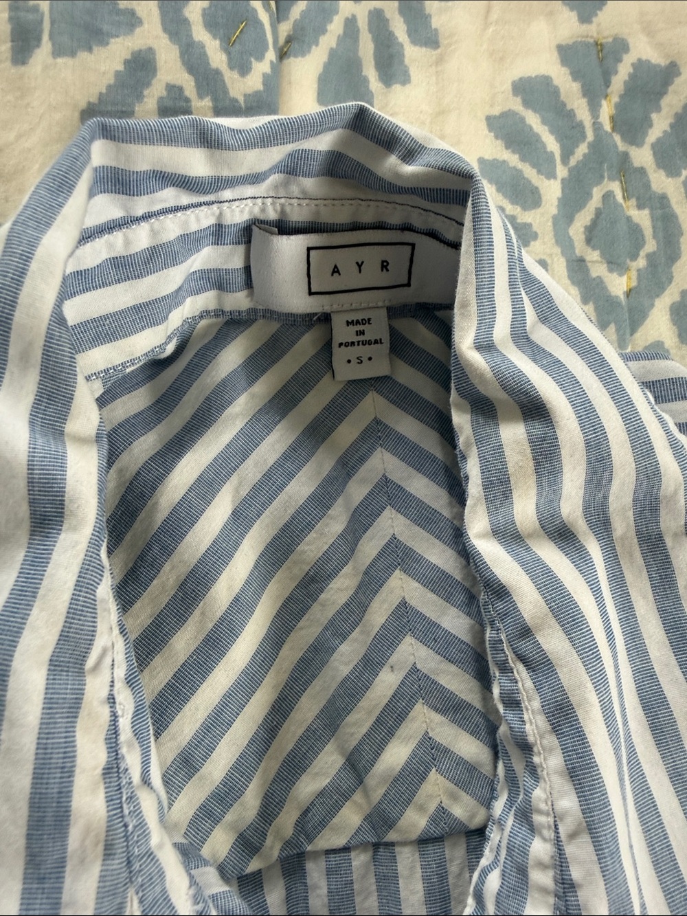 AYR Blue and White Striped Button-Down Shirt - Picture 2 of 7